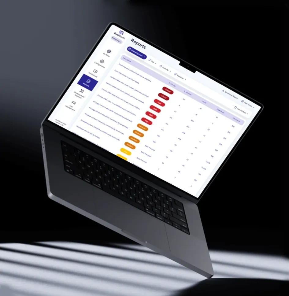 A laptop displaying the Agora AI interface for accessibility testing.